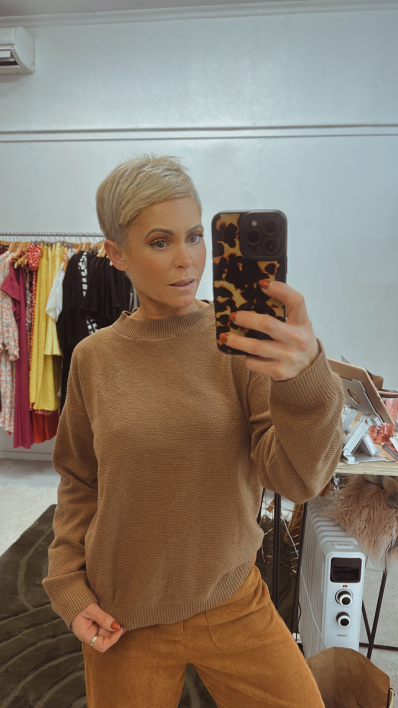 Coffee waffle knit jumper