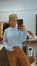 Crew neck pale blue soft knit jumper