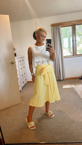 Yellow tie front midi swing skirt