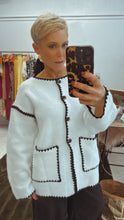 White crochet edge knit pocket cardi