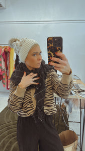 Leopard print knit Pom Pom beanie