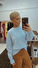 Crew neck pale blue soft knit jumper