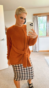 Rust tie front drop shoulder jumper