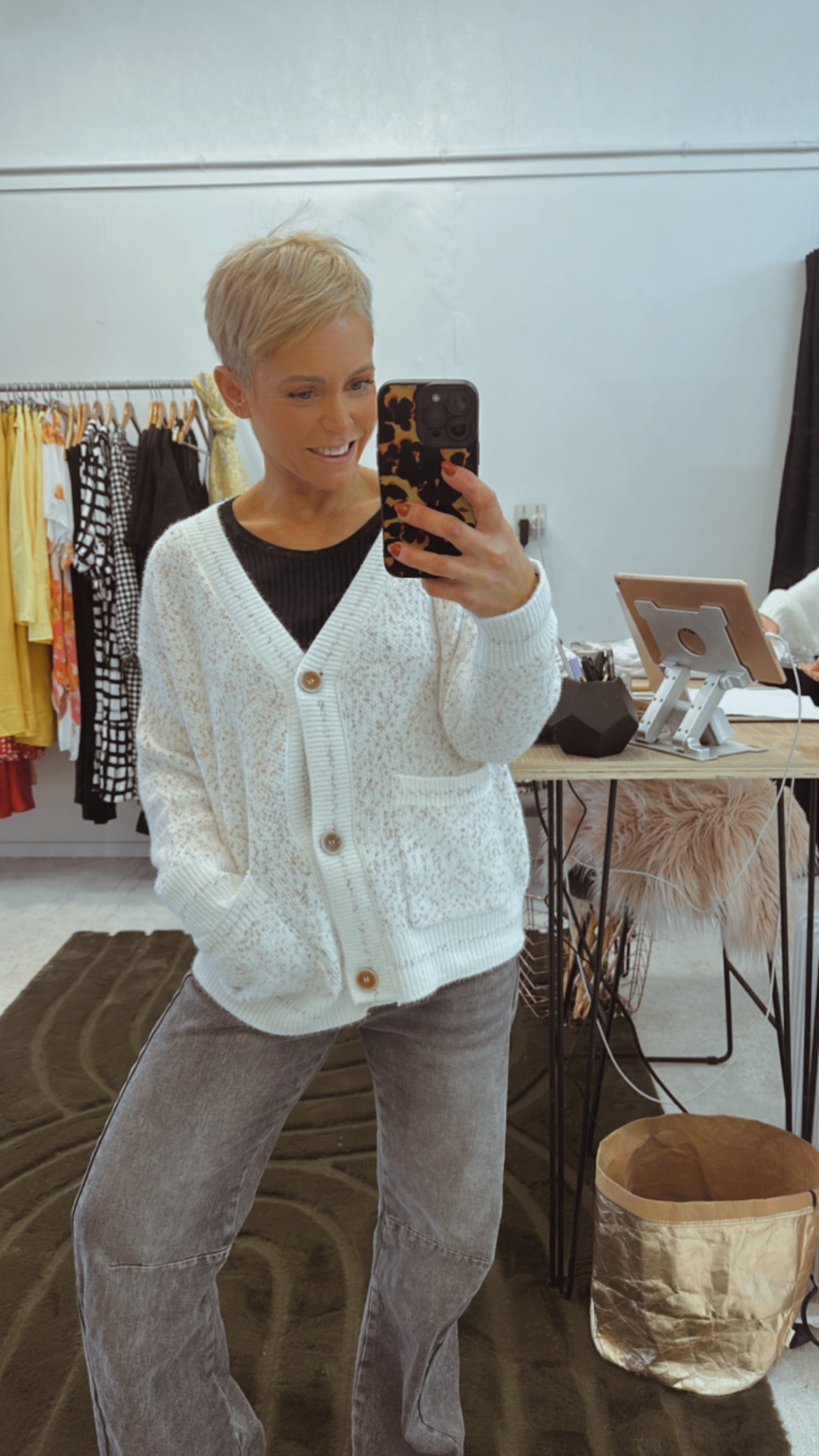 Refuge white multi marle knit cardi