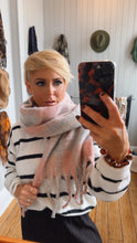 Pastel Pink & Blue Check Tassel Fluffy Scarf