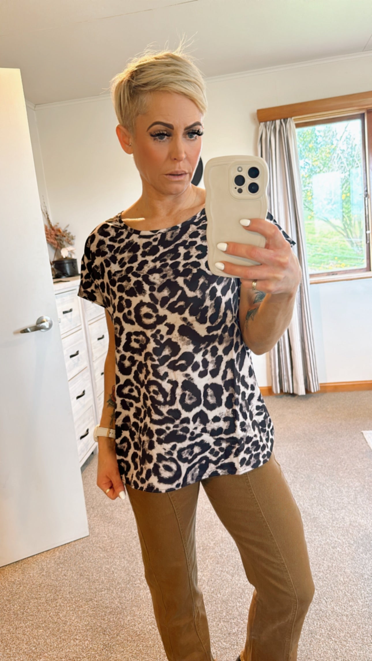 Leopard print batwing sleeve blouse top