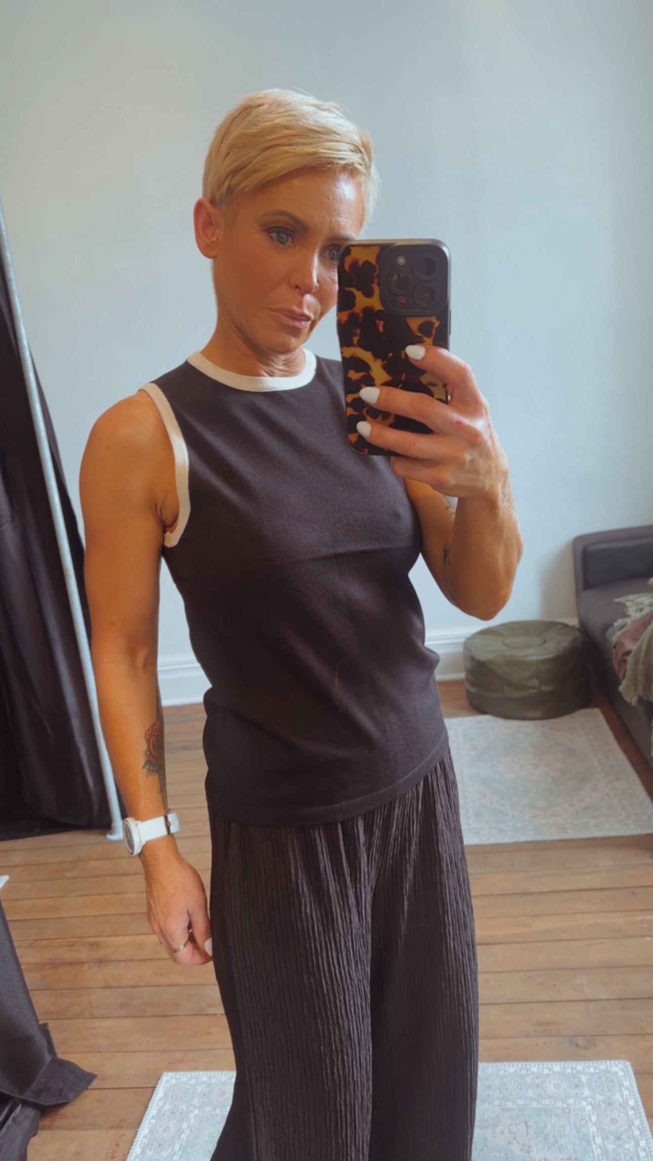 So Instyle Contrast binding knit singlet black