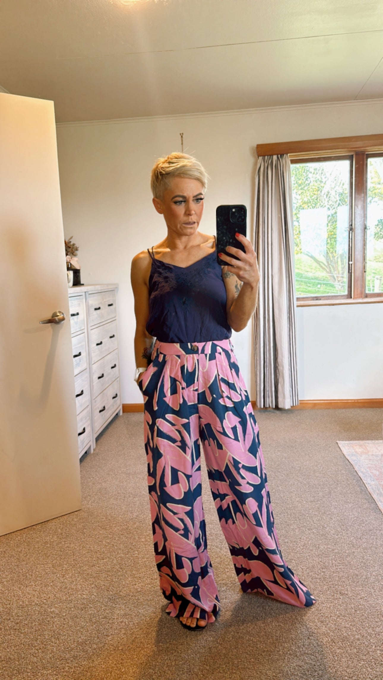 Cara print wide leg tailored pants