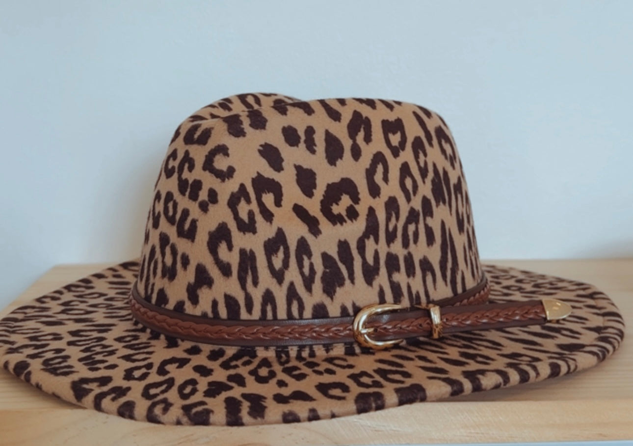 Leopard Print Belted Fedora Hat