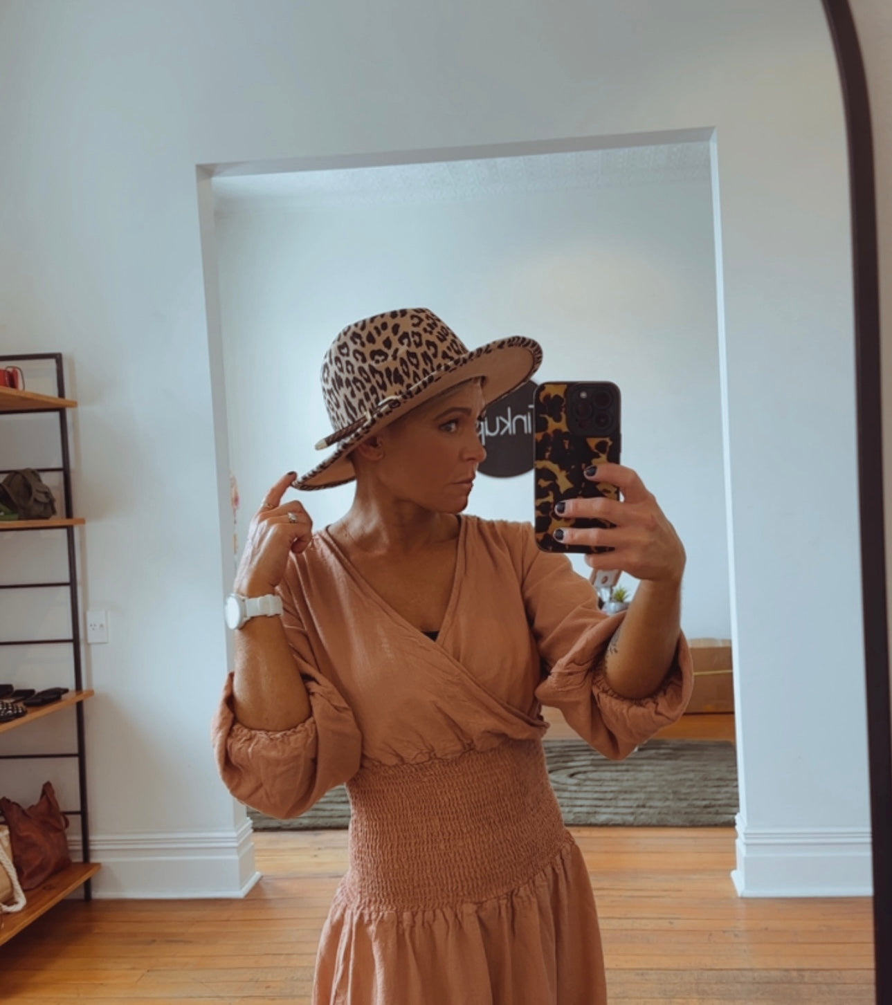 Leopard Print Belted Fedora Hat