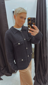 Sunny Girl gold button front pocket collared cardigan
