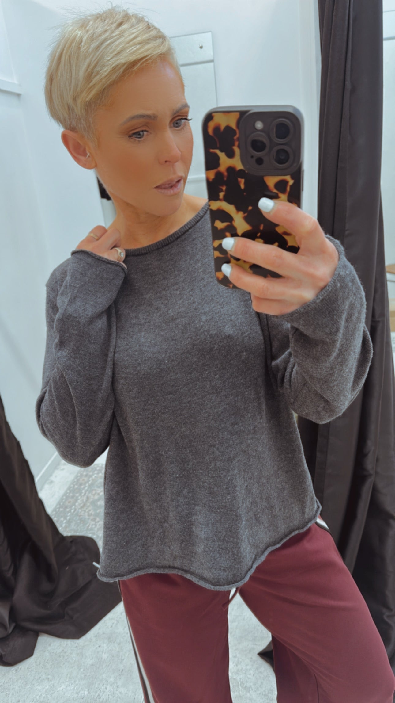So Instyle Wool Crepe Boat neck knit top
