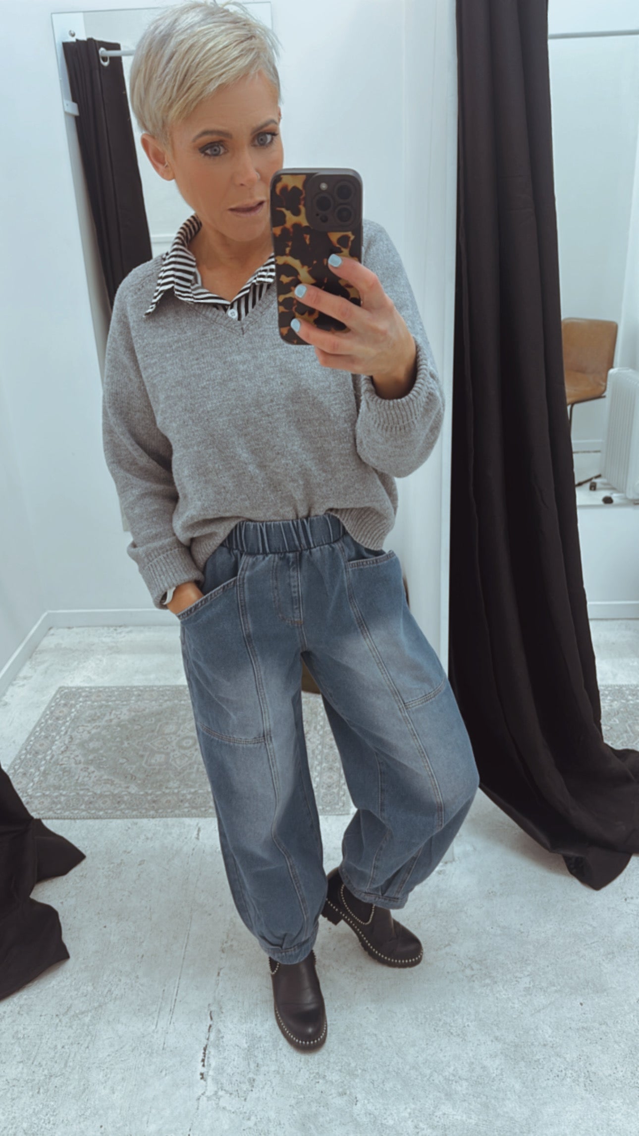 Baggy slant pocket 9/10ths cropped jeans