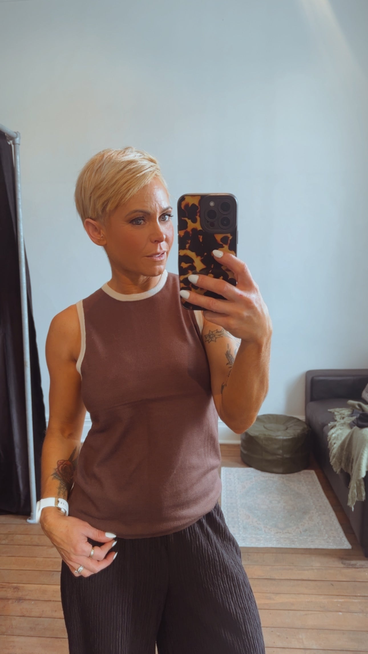 So Instyle Contrast binding knit singlet brown