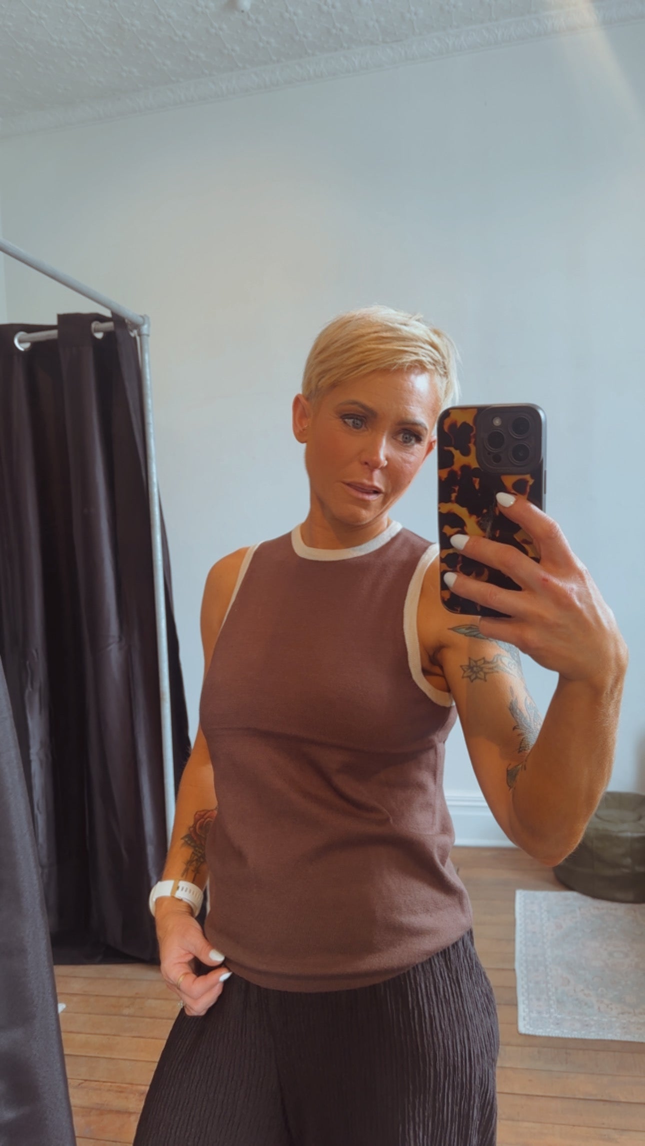 So Instyle Contrast binding knit singlet brown