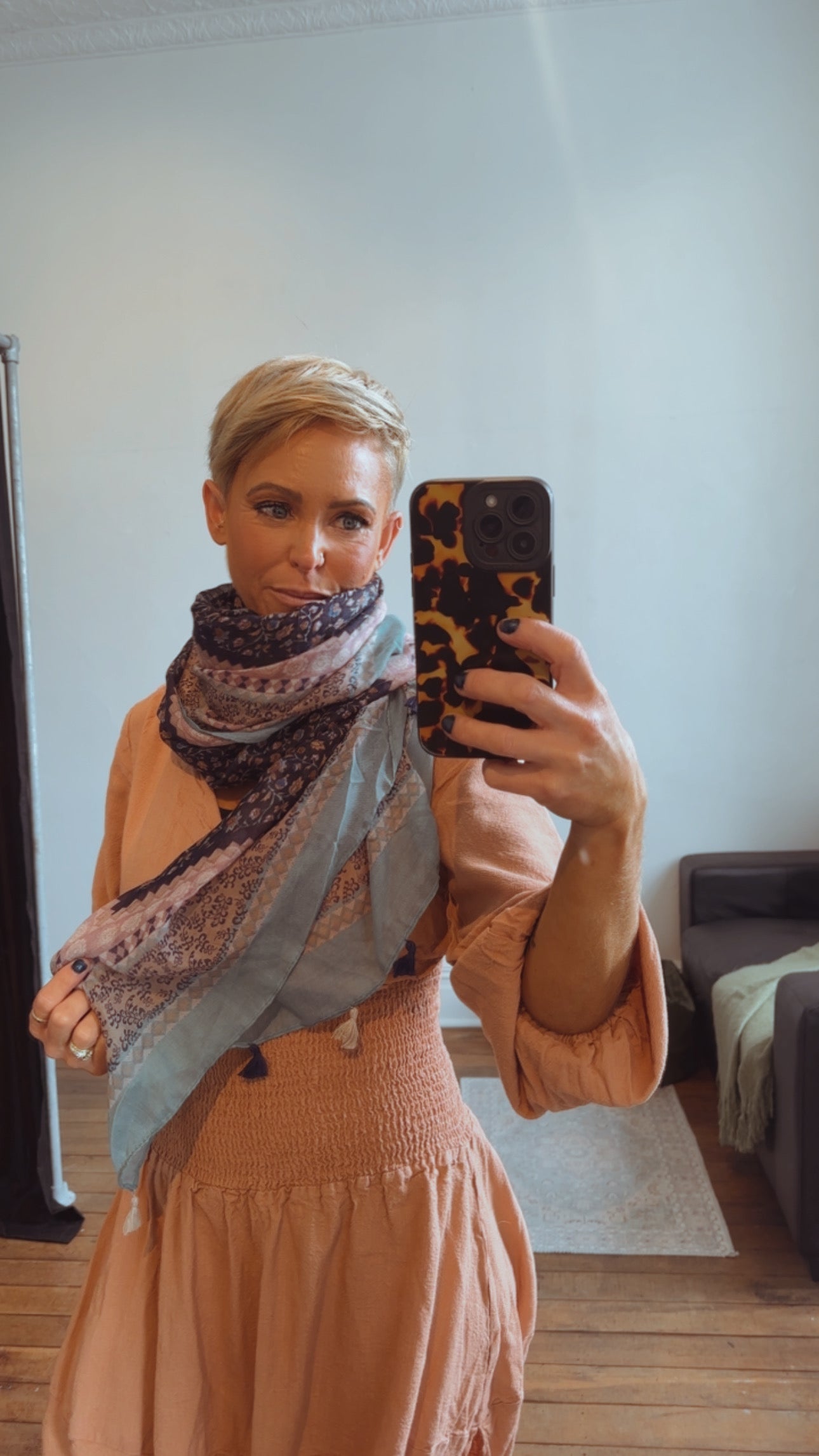 Turquoise & Navy Tassel scarf