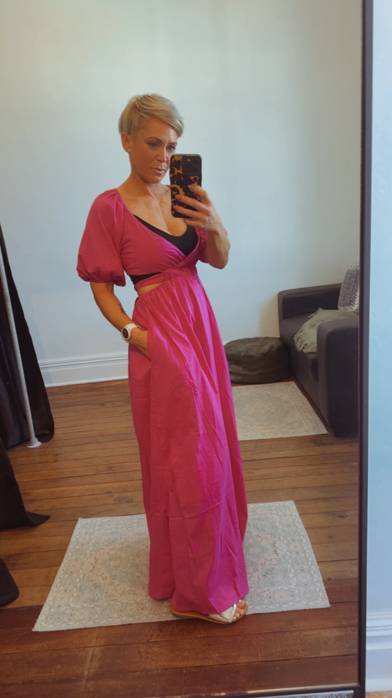 Refuge Cut Away Raspberry Cotton Maxi Dress