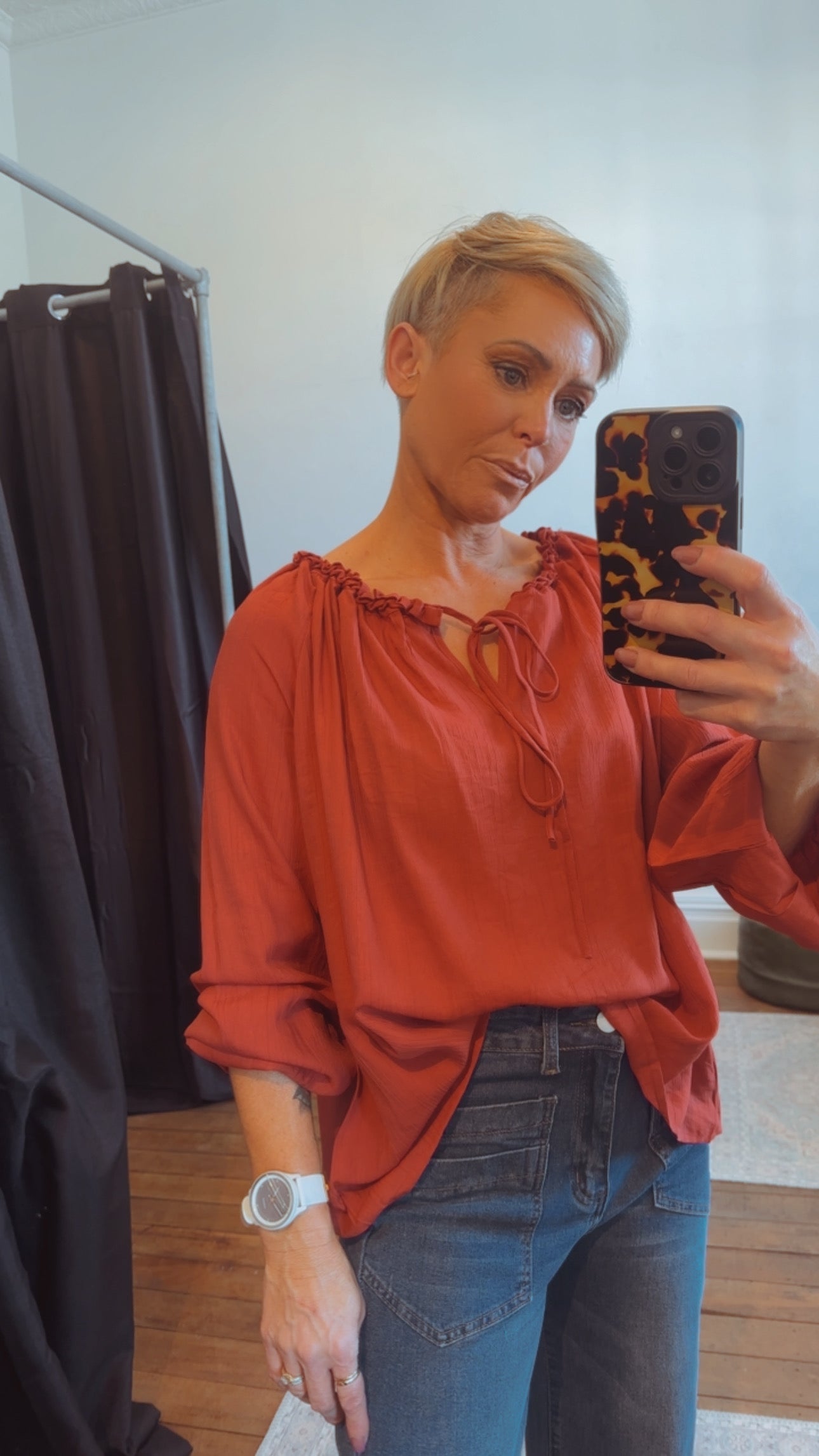 So Instyle Plaited Neck Blouse Rust