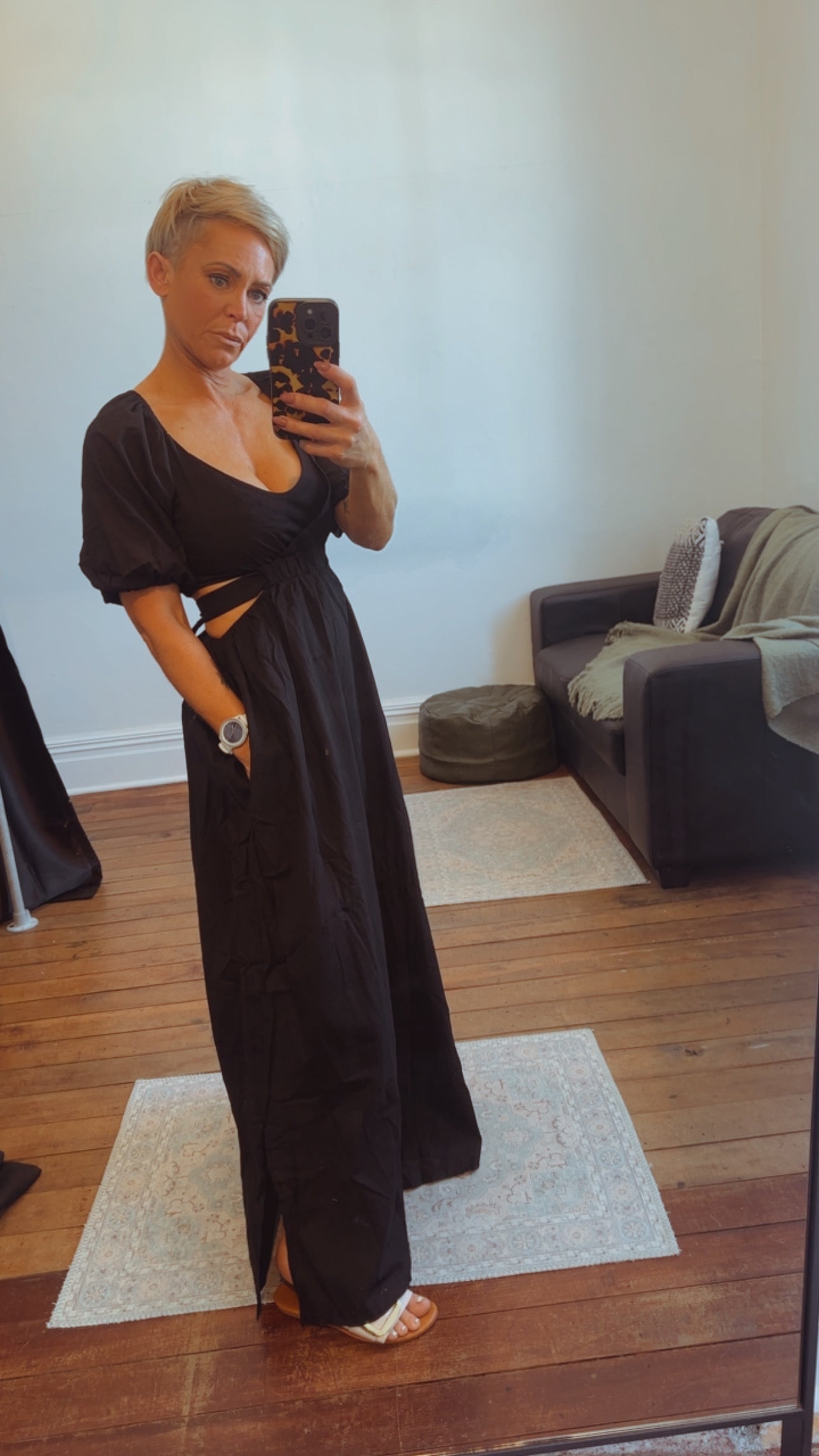 Refuge Cut Away Black Cotton Maxi Dress