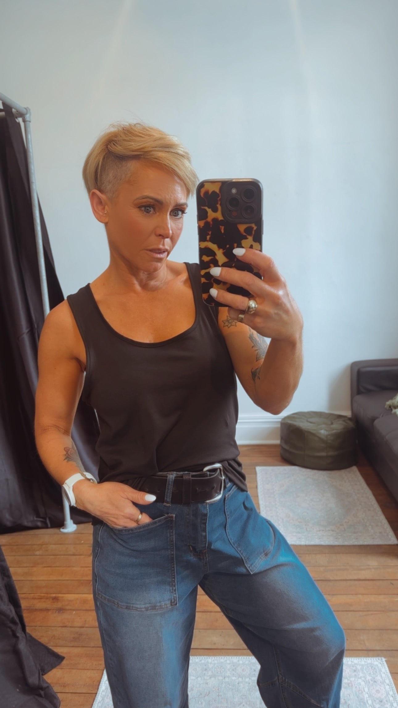 Basic black razor back singlet