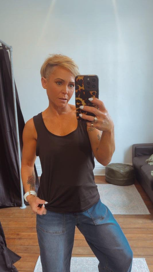 Basic black razor back singlet