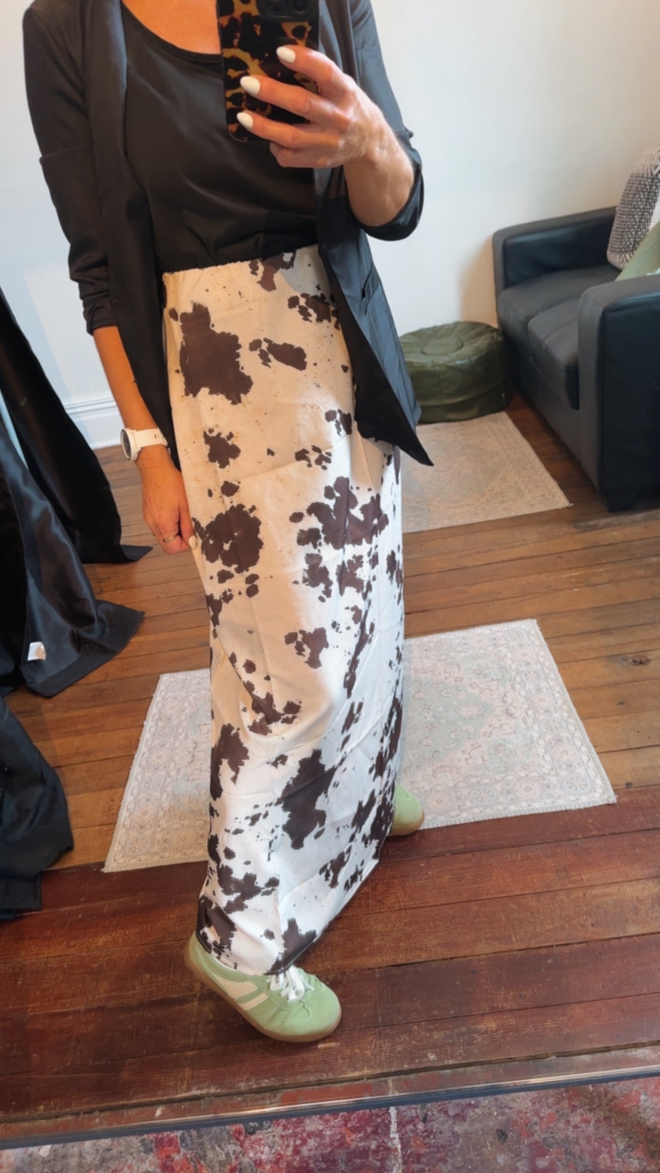 Cow Hide Print Bias Cut Skirt