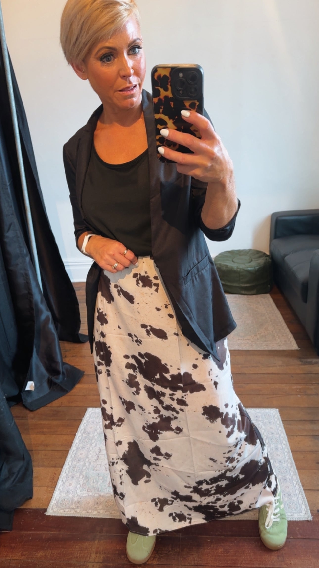 Cow Hide Print Bias Cut Skirt