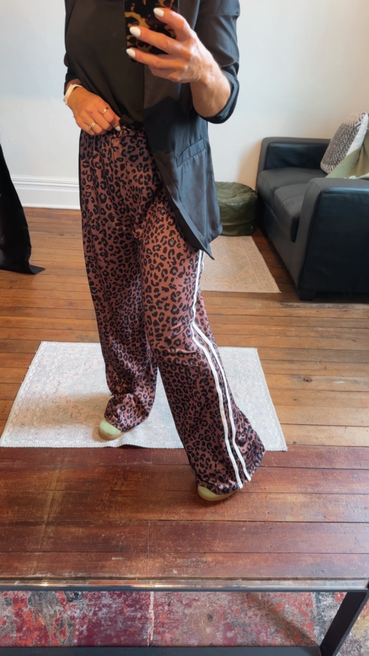 Leopard Print Side Panel Wide Leg Pants