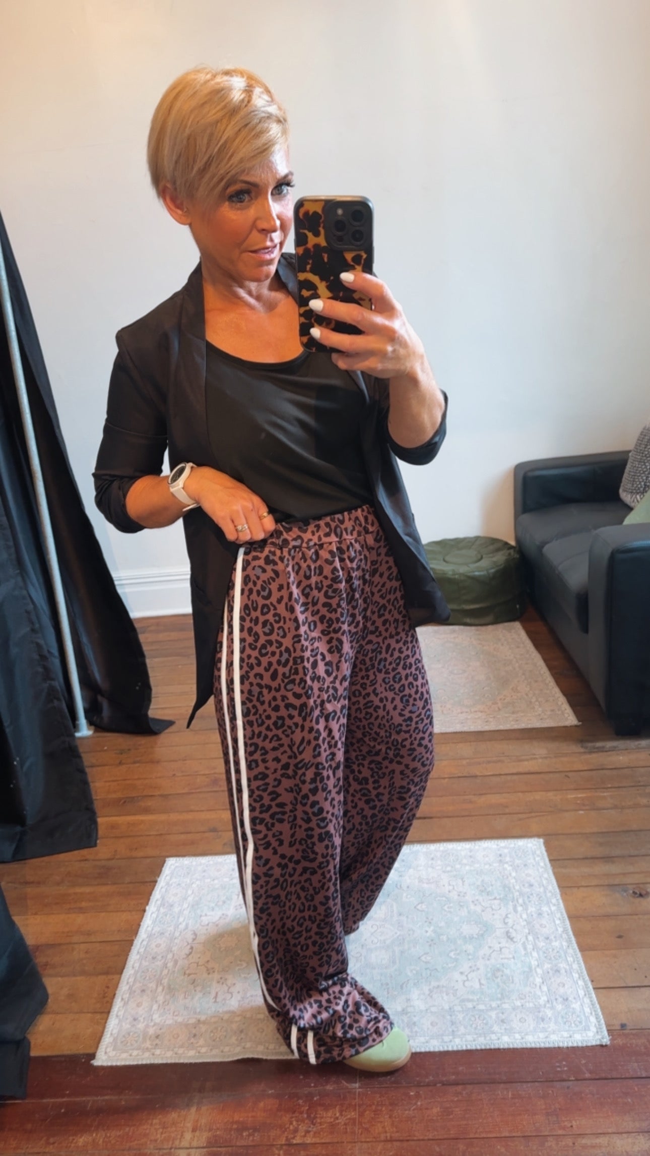 Leopard Print Side Panel Wide Leg Pants