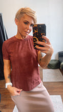 Bordeaux Suede Like Round Neck Tee With Cuffs