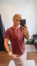Bordeaux Suede Like Round Neck Tee With Cuffs