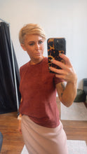 Bordeaux Suede Like Round Neck Tee With Cuffs