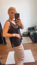 Satin Look Split Hem Singlet Top Black