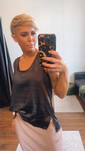 Satin Look Split Hem Singlet Top Black