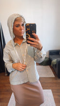 Olive Long Sleeve Stripe Button Through Shirt With Hood