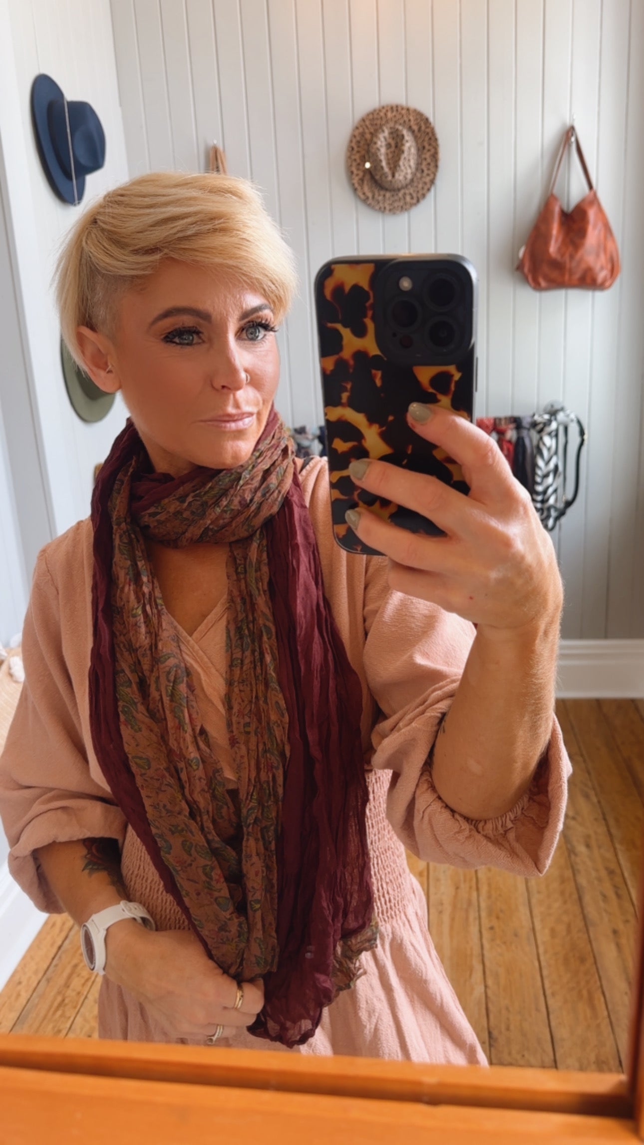 Burgundy Floral Print Crinkle Scarf
