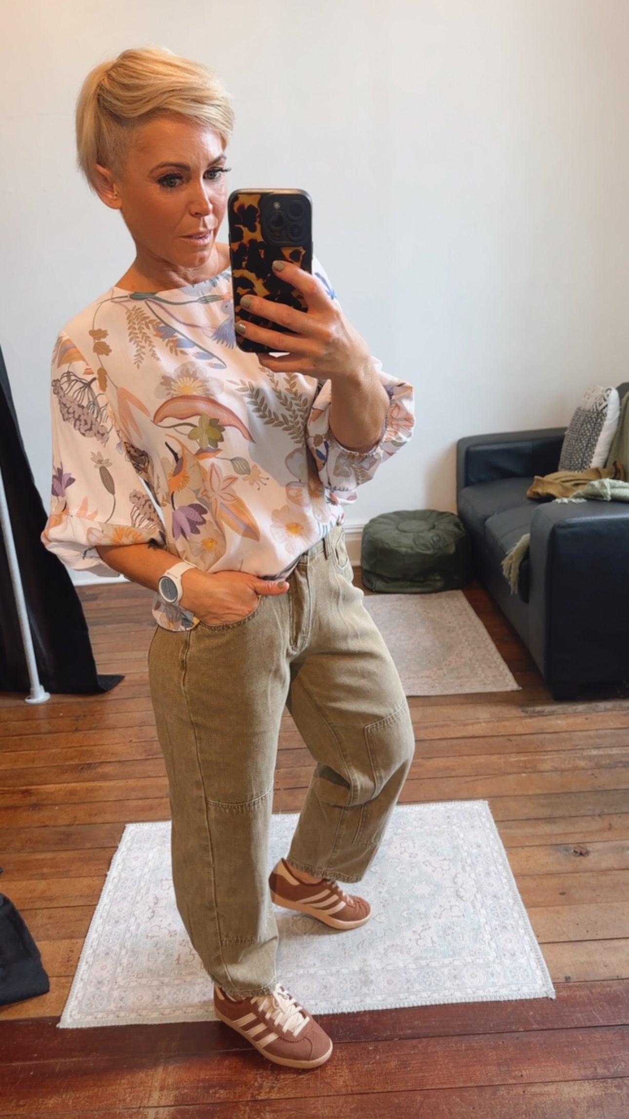 Olive Denim Patch Detail Cropped Jeans