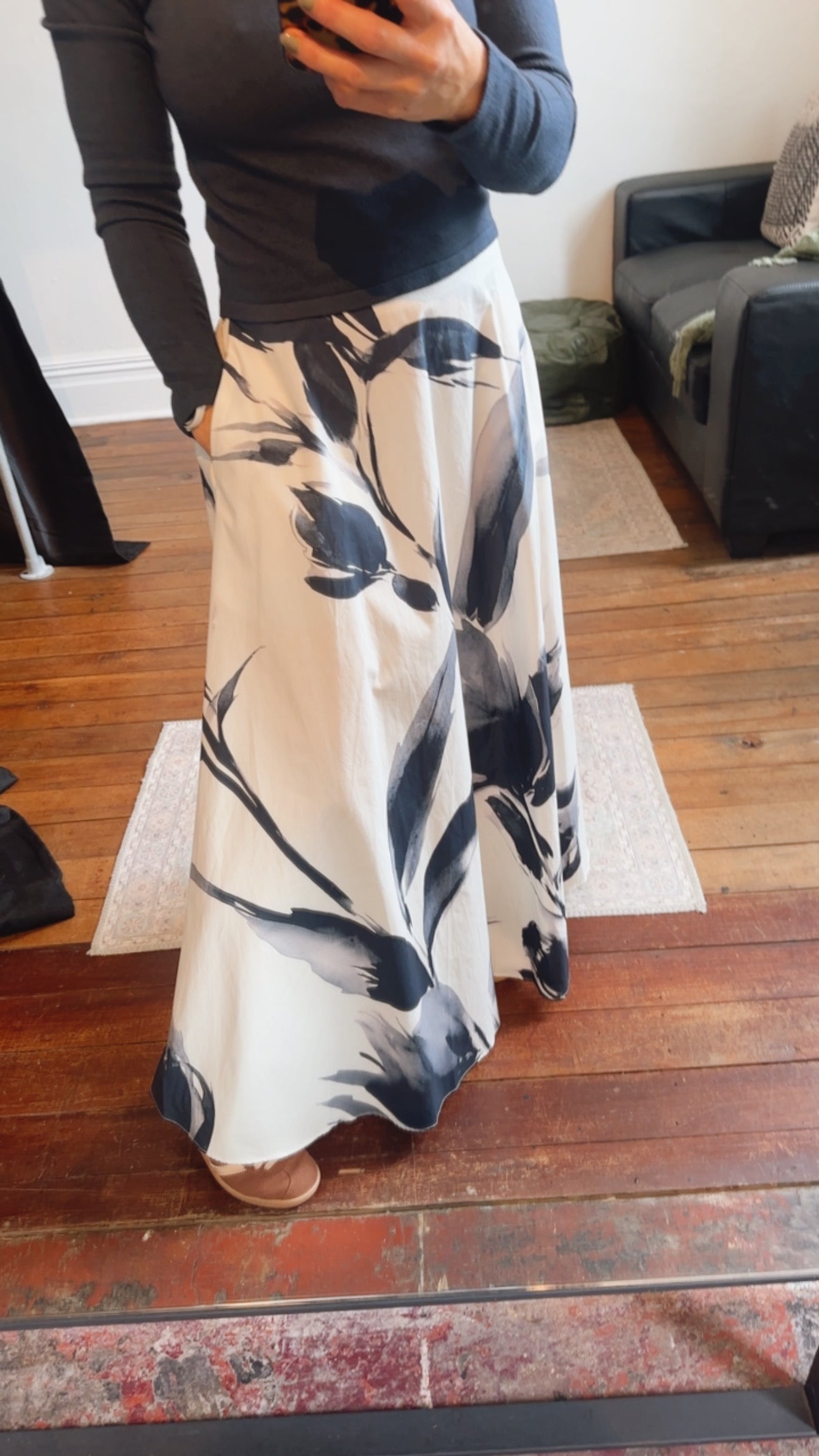 Bold Floral Print White Cotton Skirt