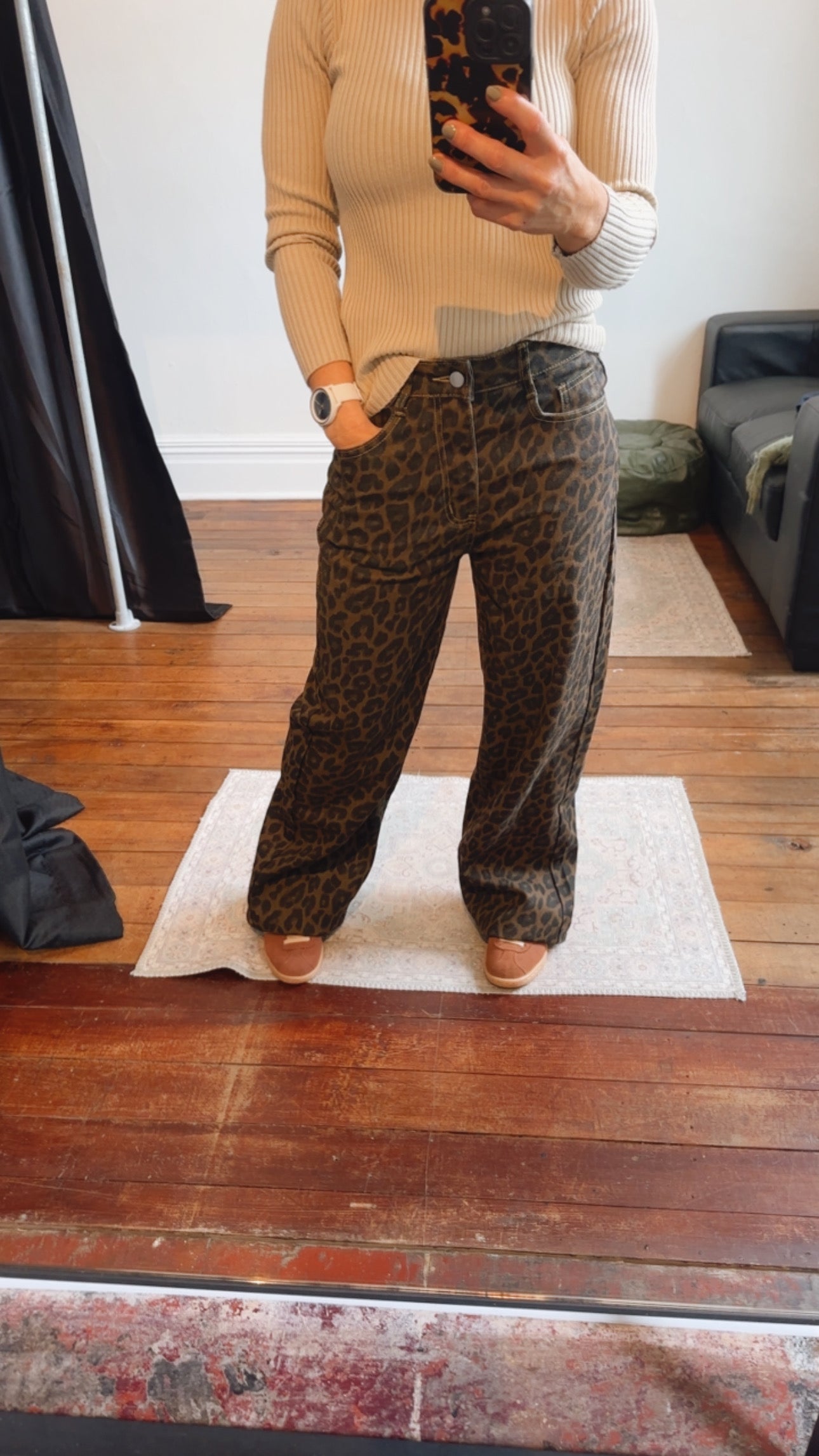Leopard Print Wide Leg Jeans