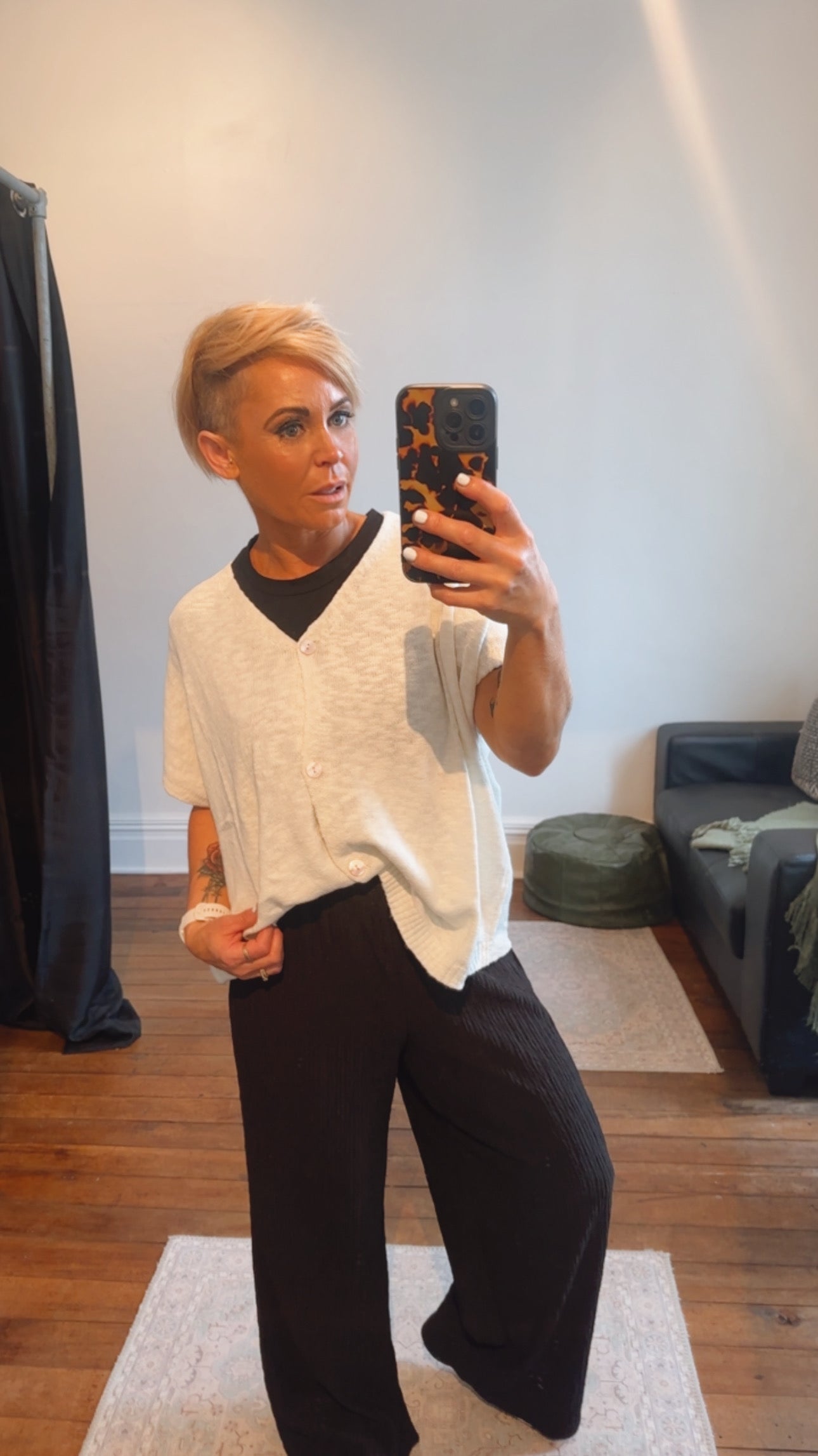 White Button Through Knit Cardi Top