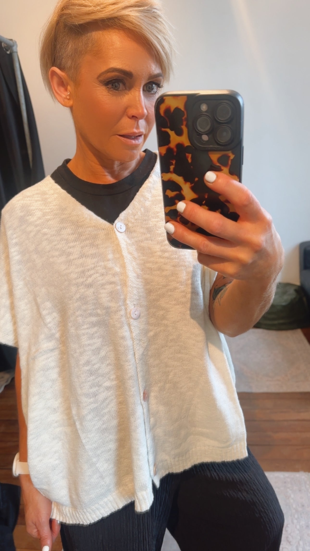 White Button Through Knit Cardi Top