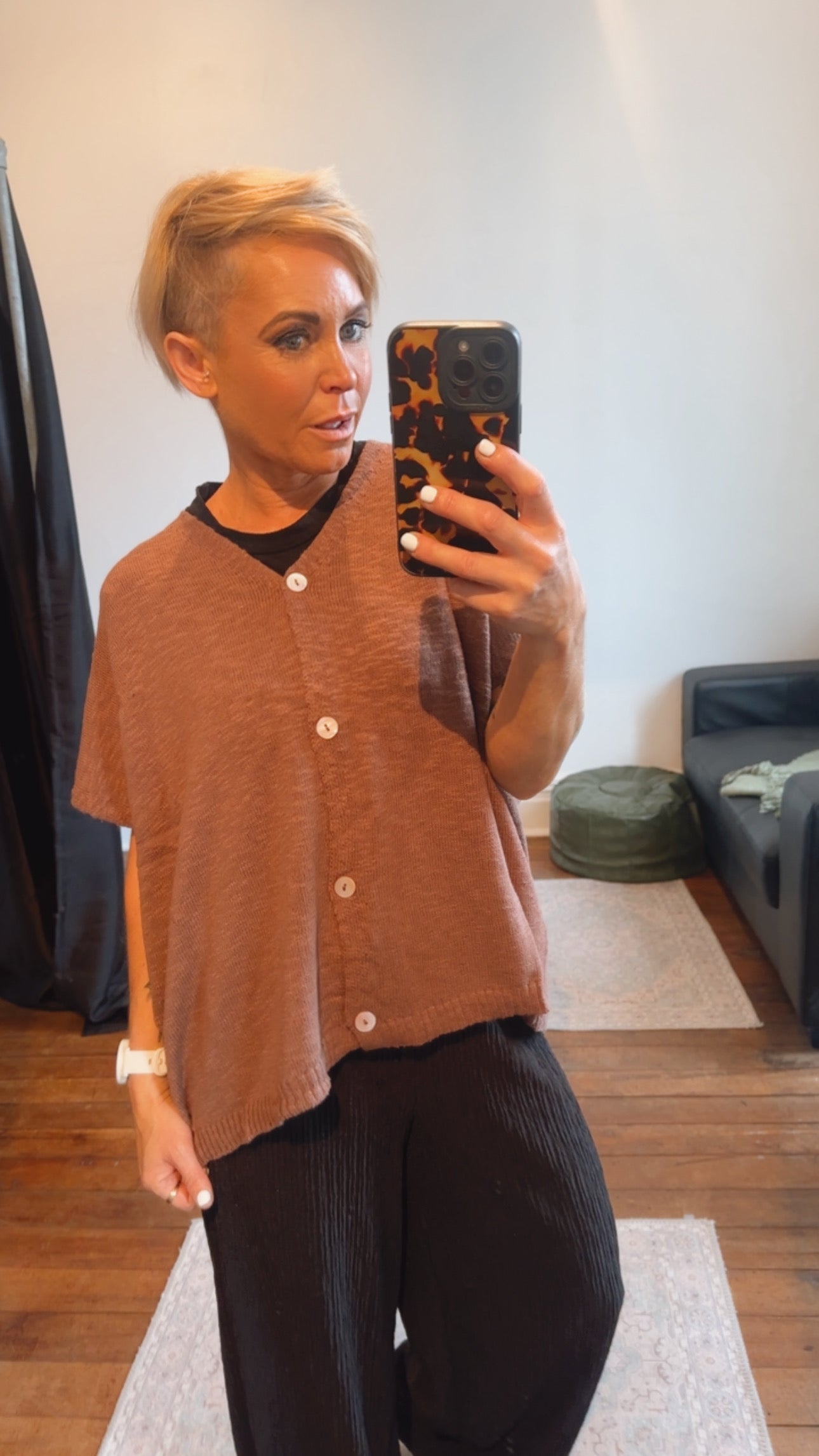 Mocha Button Through Knit Cardi Top