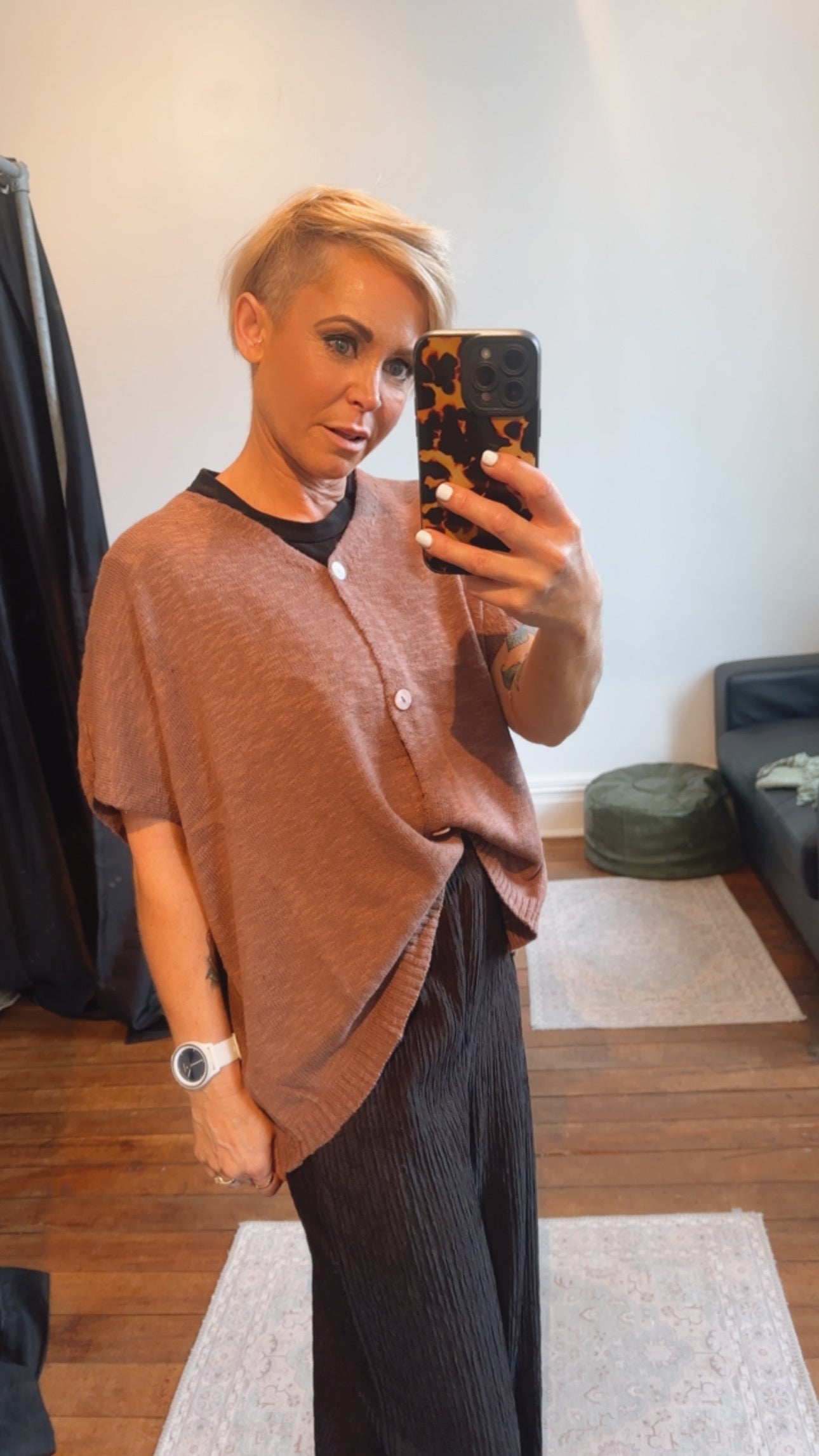 Mocha Button Through Knit Cardi Top