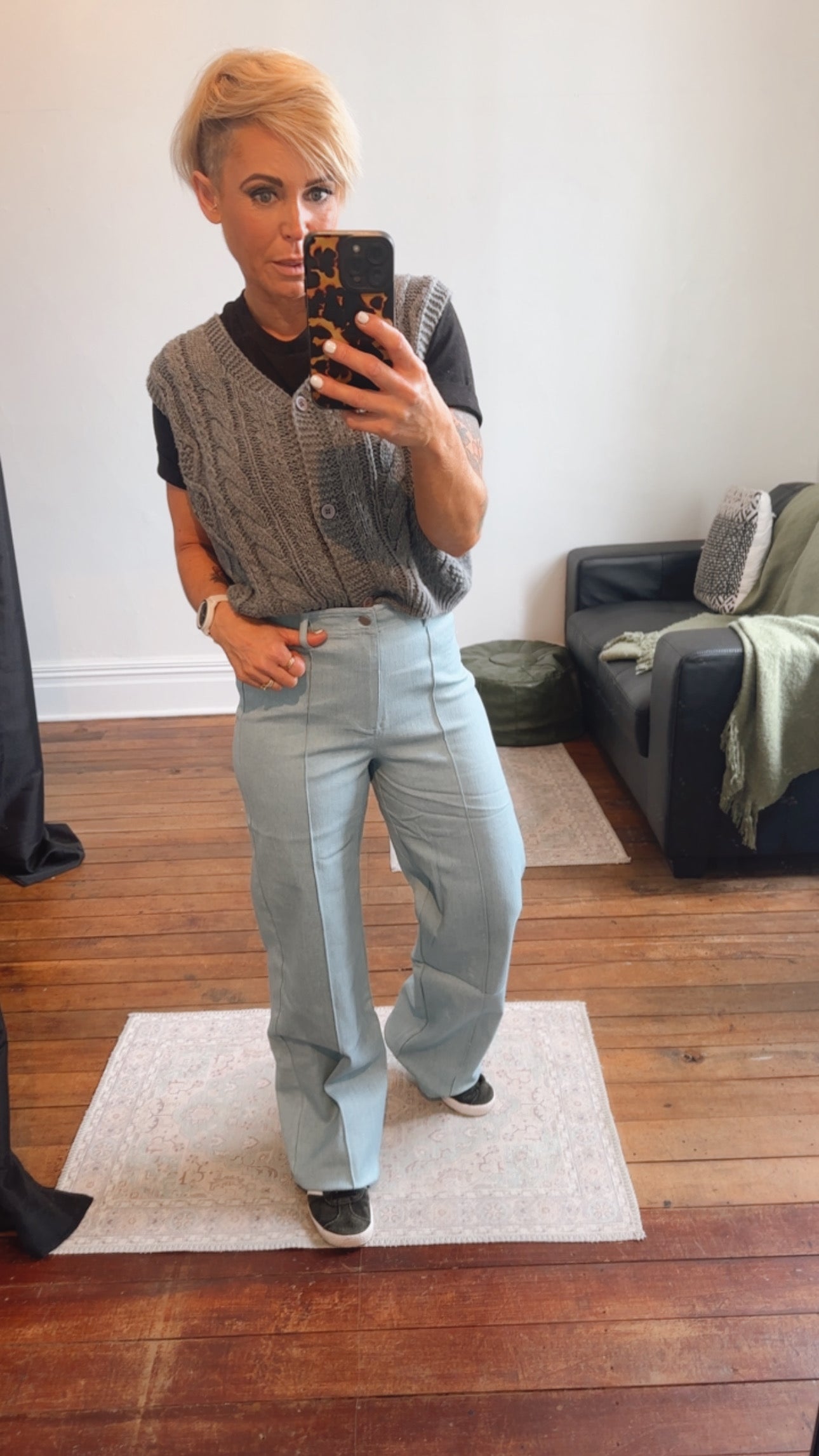 Light Wash High Waist Tuck Detail Wide Leg Stretch Jeans