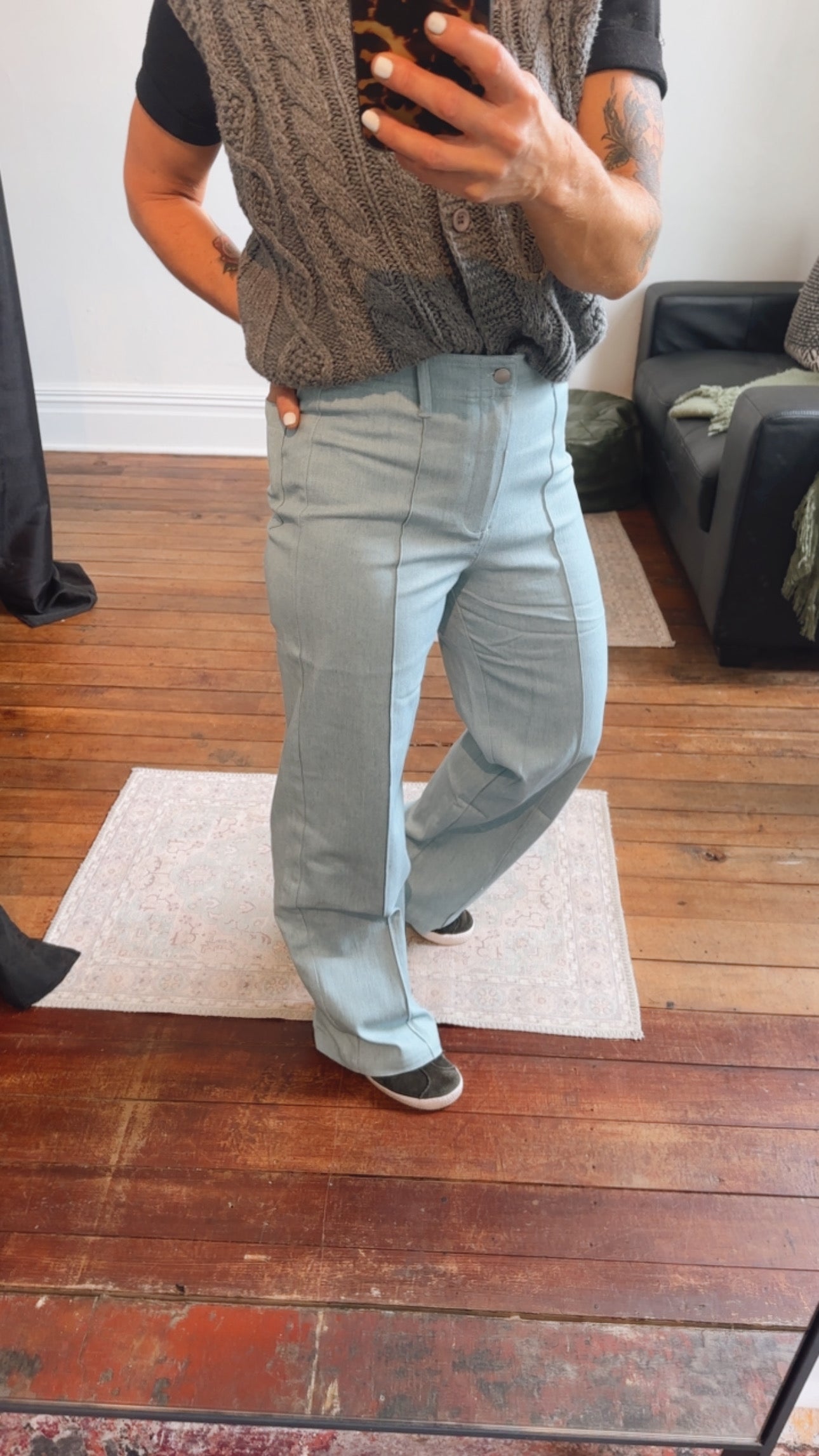 Light Wash High Waist Tuck Detail Wide Leg Stretch Jeans