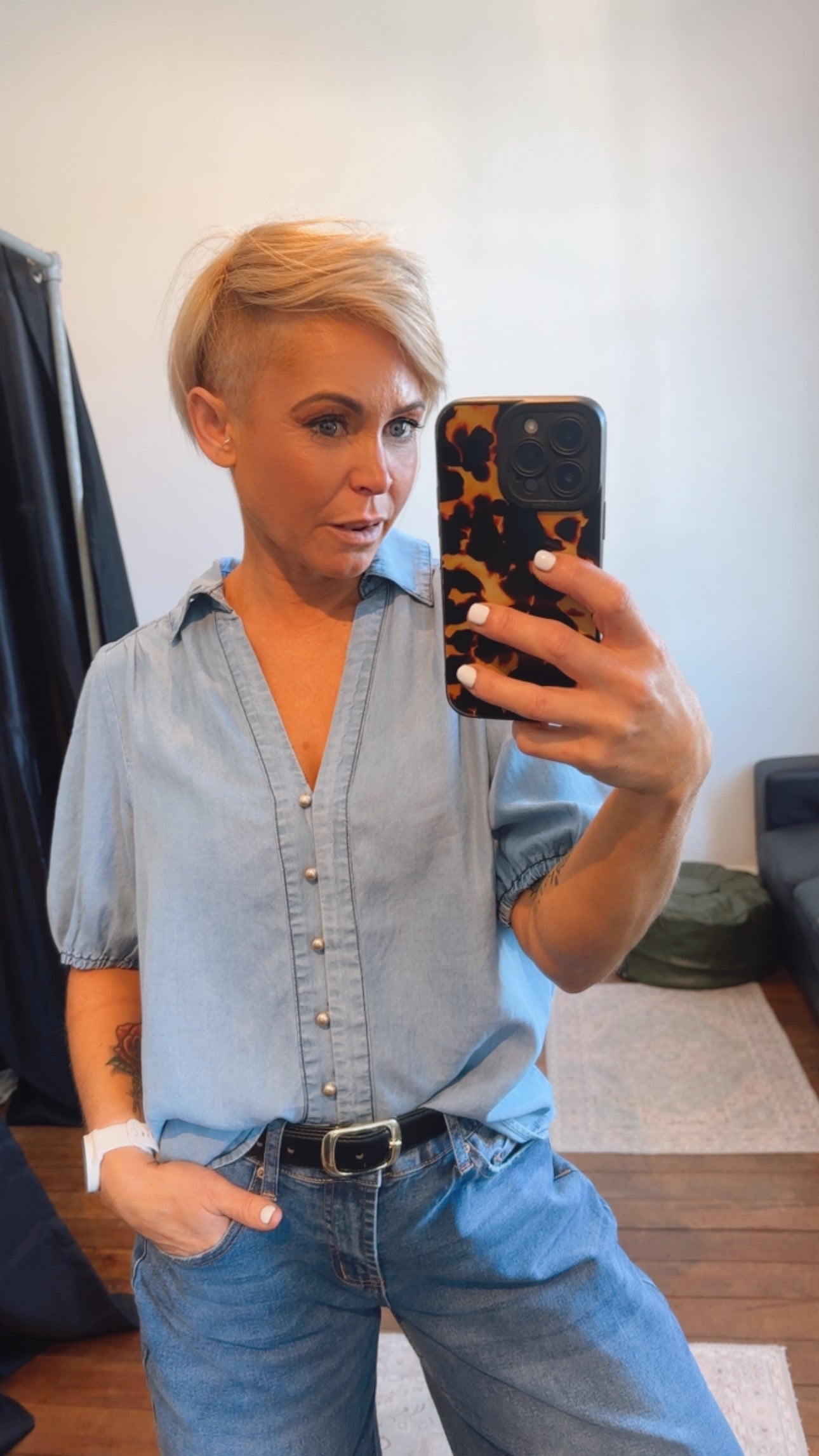 Tencel Denim Brass Button Through Shirt