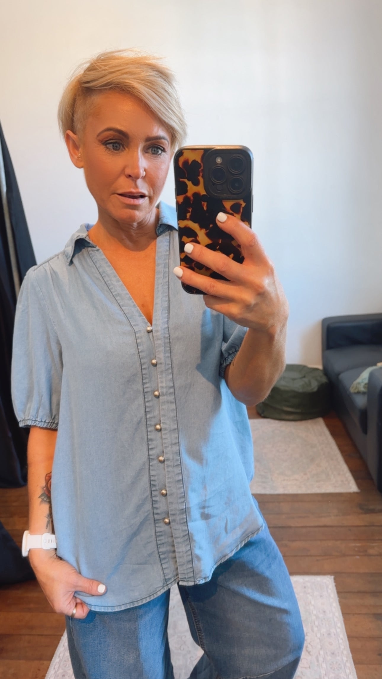 Tencel Denim Brass Button Through Shirt