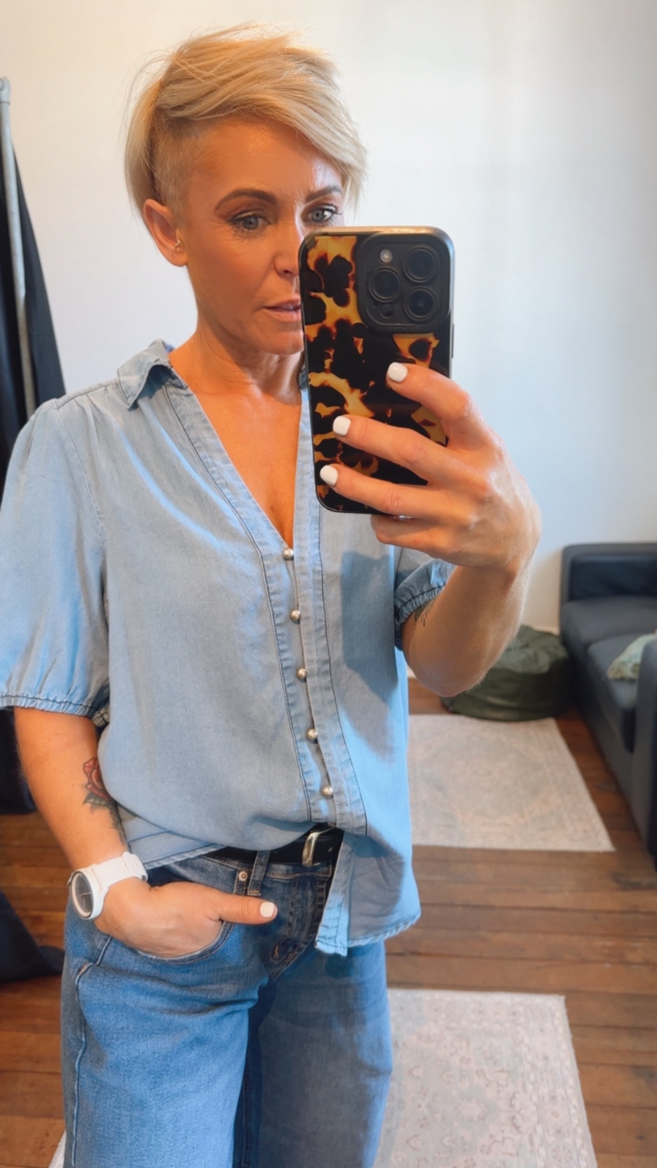 Tencel Denim Brass Button Through Shirt