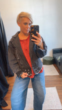 Black Acid Wash Oversized Sleeves Fitted Waistband Denim Jacket
