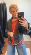 Black Acid Wash Oversized Sleeves Fitted Waistband Denim Jacket
